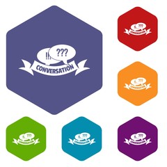 Poster - Conversation icons vector colorful hexahedron set collection isolated on white 