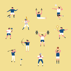 Wall Mural - Various sports player icon set. flat design style minimal vector illustration