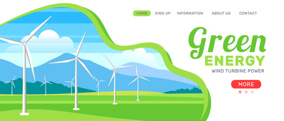 Wall Mural - wind turbines on summer landscape background . renewal energy banner design