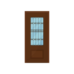 Wall Mural - Classic wooden door with glass on white background.