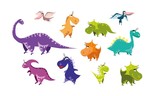 Fototapeta Dinusie - Cute collection of dinosaurs. Cartoon dino. Vector illustration.
