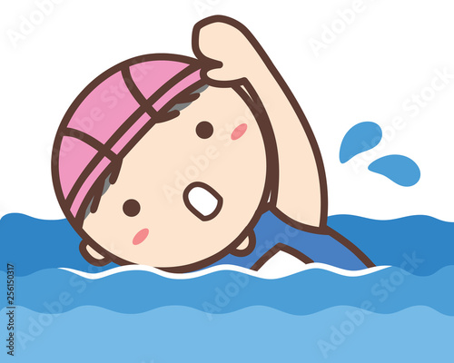 クロールで泳ぐスクール水着の女の子 Adobe Stock でこのストックイラストを購入して 類似のイラストをさらに検索 Adobe Stock