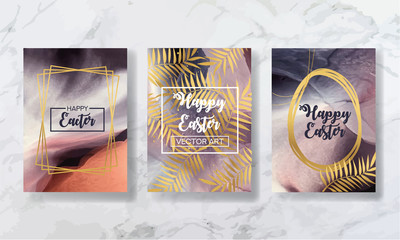 happy easter. the big set of liquid marble with gold. flyer, business card, flyer, brochure, poster, for printing. trend vector