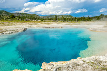 Deep Beautiful Sapphire Pool Of Biscuit Basin, Yellowstone National Park, Wyoming, USA