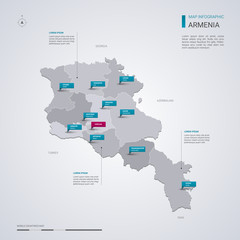  Armenia vector map with infographic elements, pointer marks.