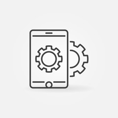Poster - smartphone with gear vector icon in thin line style. mobile app development concept sign