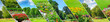 © alinamd - Spring gardens with beautiful flowers and lawns. Panoramic collage. Wide photo.