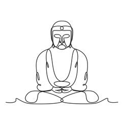 Poster - Drawing a continuous line. Statue of Buddha sitting in meditation on white isolated background
