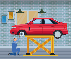 Wall Mural - car service manufacturing cartoon