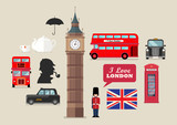 Fototapeta Londyn - London national symbols vector set