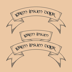 Canvas Print - set of old vintage retro ribbon banners in hand drawn engraving style