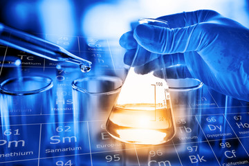 Wall Mural - test tube containing chemical liquid in laboratory, lab chemical research and development concept