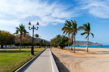 Khor Fakkan public beach in the emirate of Sharjah in United Arab Emirates