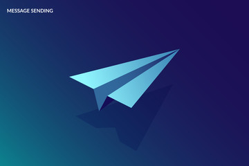 Poster - Isometric Message Sending Concept. Vector paper small aircraft. Image for banner or landing page.