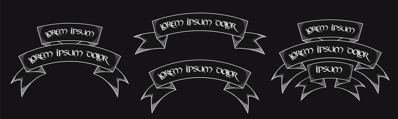 Canvas Print - vector set of black and white old vintage retro ribbon banners, hand drawn engraving style