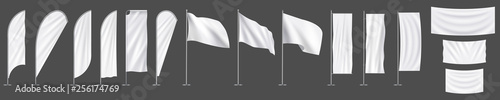 Fotografía Realistic white advertising textile vector flags and banners, set