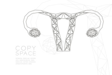 Wall Mural - Ovary and uterus shape wireframe polygon siver frame structure, Medical Science Organ concept design illustration isolated on black gradient background with copy space, vector eps 10