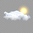 3d vector realistic sun and clouds on transparent background. White cirrus clouds. EPS 10.