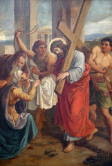  6 Droga Krzyżowa, Weronika ociera twarz Jezusowi, Kościół Nawiedzenia Najświętszej Maryi Panny w Sisak, Chorwacja