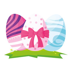 Canvas Print - happy easter eggs painted with bow