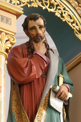 Statue of Saint Paul on the main altar in the Church of Holy Cross in Sisak, Croatia