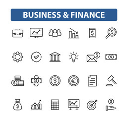 Wall Mural - Set of 24 Business and Finance web icons in line style. Money, dollar, infographic, banking. Vector illustration.
