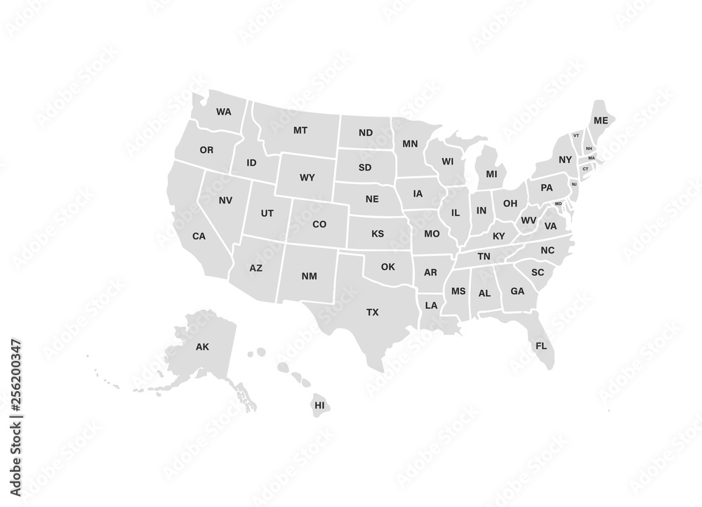 Blank similar USA map isolated on white background. United States of ...