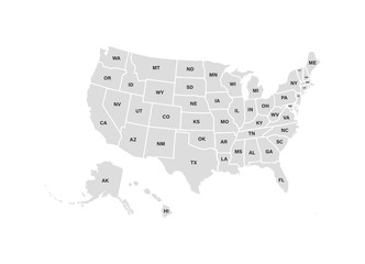 Wall Mural - Blank similar USA map isolated on white background. United States of America usa country. Vector template usa for website, design, cover, infographics. Graph illustration.