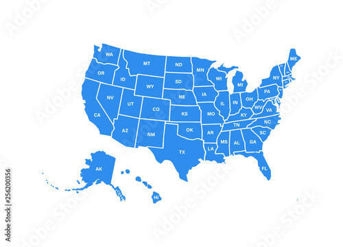 Fotomural Blank similar USA map isolated on white background