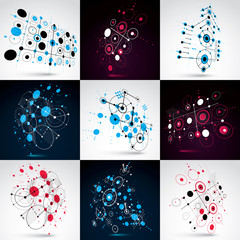 Poster - set of vector bauhaus abstract backgrounds made with grid and overlapping simple geometric elements,