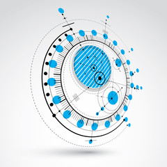 Fototapete - Geometric technology 3d vector drawing, blue technical wallpaper. Dimensional abstract scheme of engine or engineering mechanism.