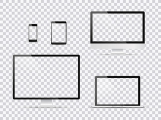 Poster - electronic devices, web design vector template with laptop, tablet, smartphone, computer. flat desig