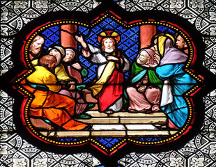  Jesus in the Temple, stained glass window in the Basilica of Saint Clotilde in Paris, France 