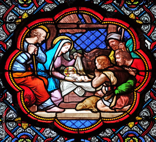 Fotomural Nativity Scene, Adoration of the Shepherds, stained glass window in the Basilica