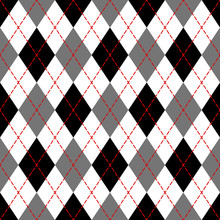 Black And White Argyle Geometric Checkered Seamless Pattern, Vector