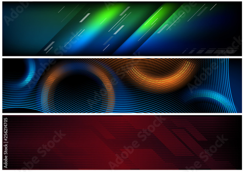 Abstract Hi-Tech Futuristic Banner Set - Three Graphic Design Illustrations w...