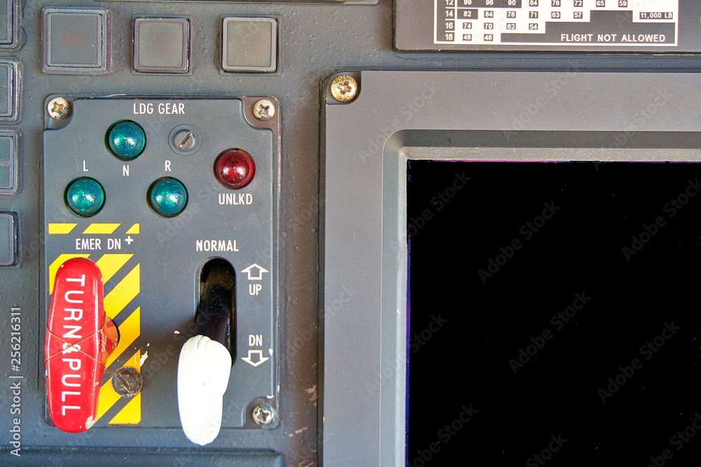 Helicopter's landing gear control panel. Helicopter S76 landing gear ...