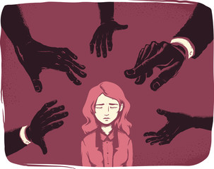 Poster - Girl Hands Harassment Illustration