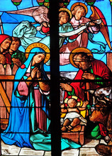 Nativity Scene, Birth Of Jesus, Stained Glass Windows In The Saint Eugene - Saint Cecilia Church, Paris, France 