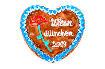 Wall Mural - Oktoberfest Munich 2019 Gingerbread heart with white isolated background