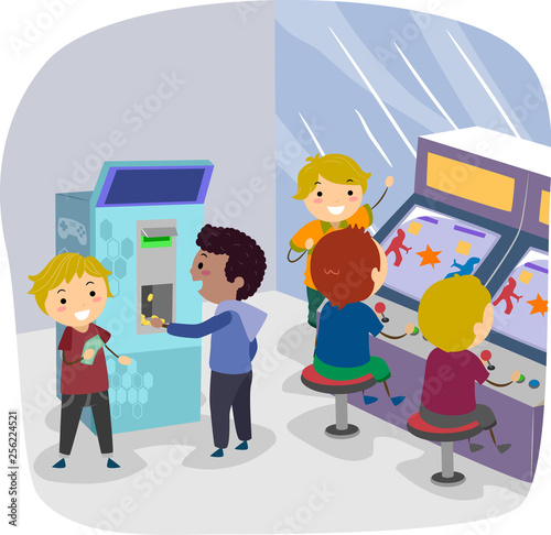 Stickman Kids Token Machine Arcade Illustration