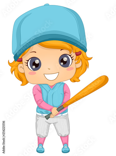 Kid Girl Baseball Batter Illustration