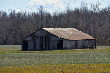 old barn in field