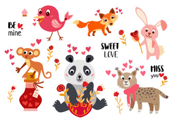 Wall Mural - Big Valentine's Day set a cartoon characters