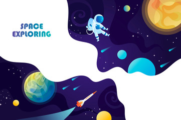 Wall Mural - space background. planets, universe and astronaut. template for background, banner, landing, card.