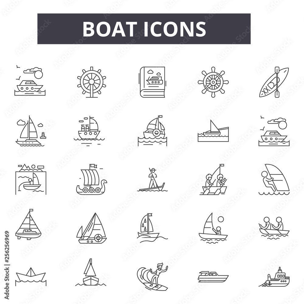 Boat line icons for web and mobile. Editable stroke signs. Boat outline ...