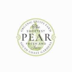 Wall Mural - the sweetest pear farm badge or logo template. hand drawn pear with leaf sketch with retro typograph
