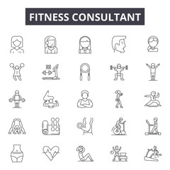 Wall Mural - Fitness consultant line icons for web and mobile. Editable stroke signs. Fitness consultant  outline concept illustrations