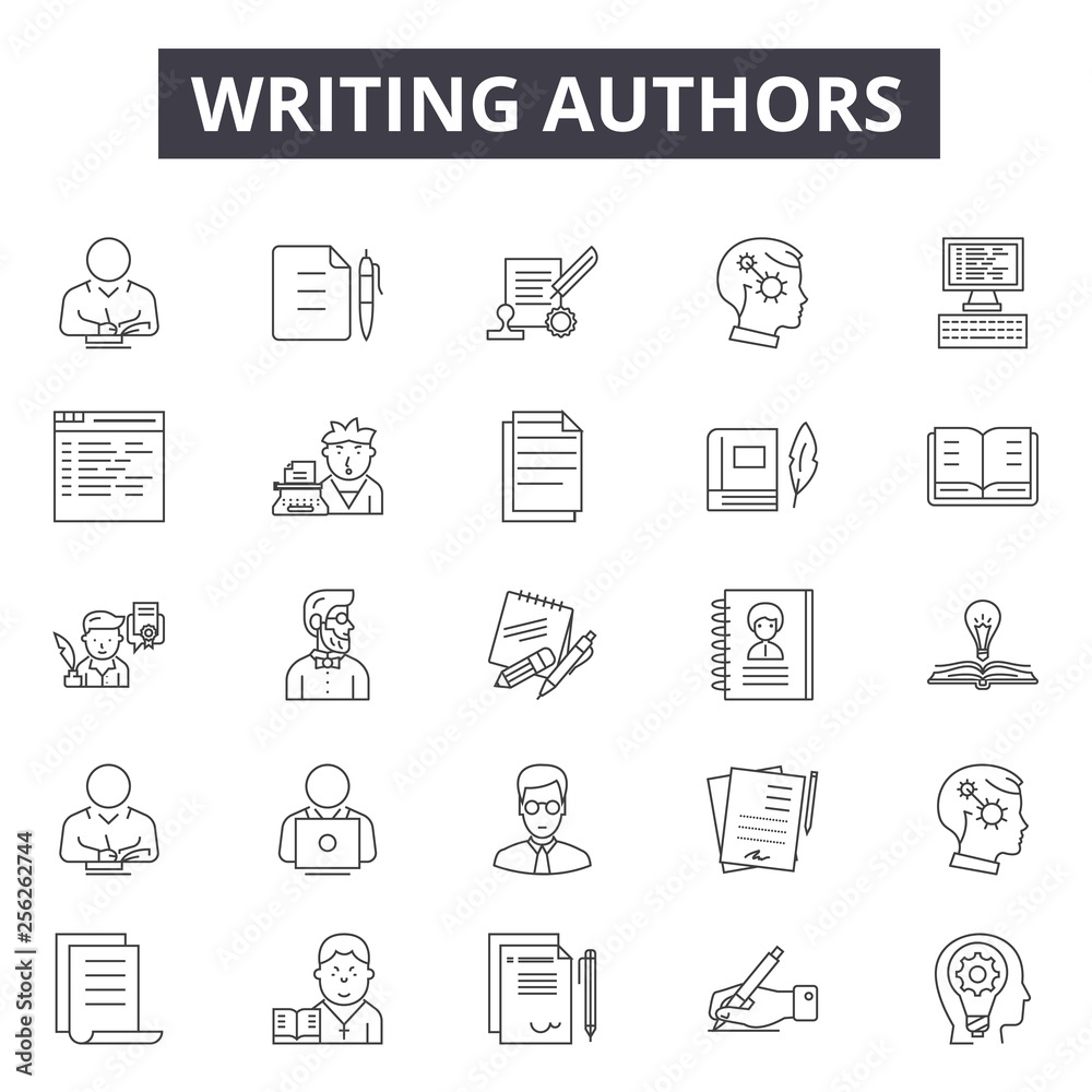 Writing authors line icons for web and mobile. Editable stroke signs. Writing authors  outline concept illustrations - obrazy, fototapety, plakaty 