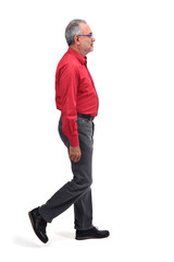 Wall Mural - man waling on white background